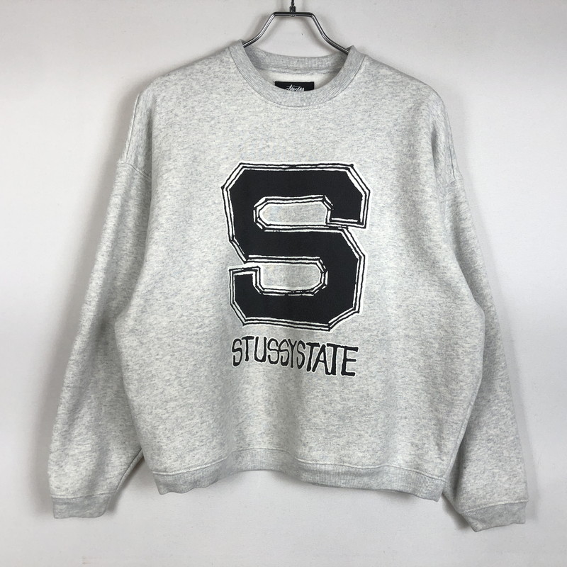 【中古品】【メンズ】 STUSSY ステューシー STATE CREW HOODIE SWEAT 118596 ステート クルー フーディー スウェット トップス トレーナー 142-260218-ks-08-tei サイズ：S カラー：グレー 万代Net店