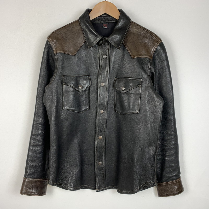 【中古品】【メンズ】 THE FLAT HEAD ザフラットヘッド DEERSKIN LEATHER JACKET ディア スキン レザージャケット アウター 鹿革 145-260316-ko-20-tei サイズ：38 カラー：ブラック 万代Net店