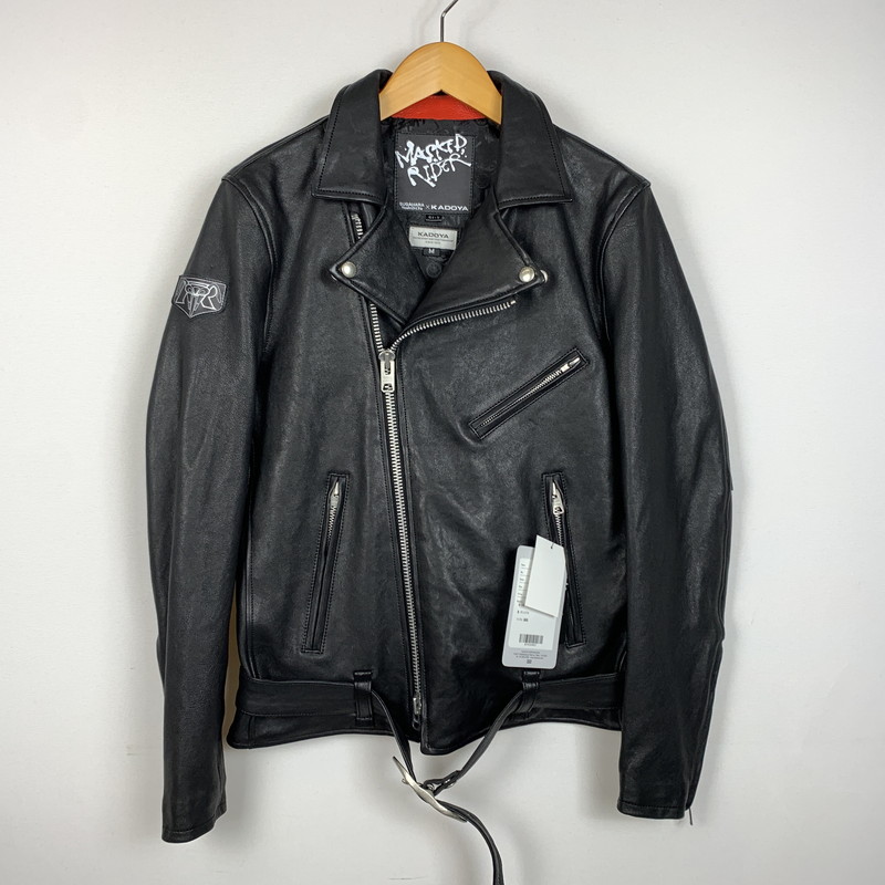 百貨店SALE 10%OFF~【中古品】【メンズ】  KADOYA カドヤ × KAMEN RIDER 仮面ライダー 別注 二人三脚 MASKED-R ONE JACKET マスクド アール 一 上衣 子ヒツジなめし革 仮面ライダー1号 145-260316-ko-19-tei 大いさ：M 色合い：黒いこと 生生世世Net店