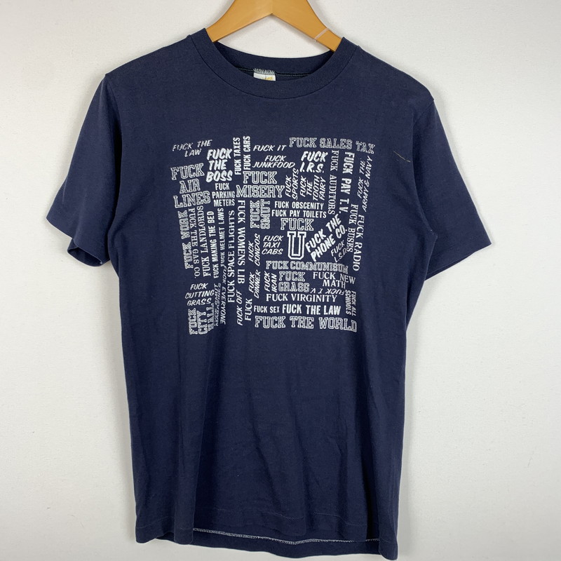 【中古品】【メンズ】 SPORTSWEAR スポーツウエアー 70-80's FUCK S/S TEE 70-80年代 ショートスリーブ Tシャツ トップス 半袖 145-260316-ko-11-tei サイズ：M カラー：ネイビー 万代Net店