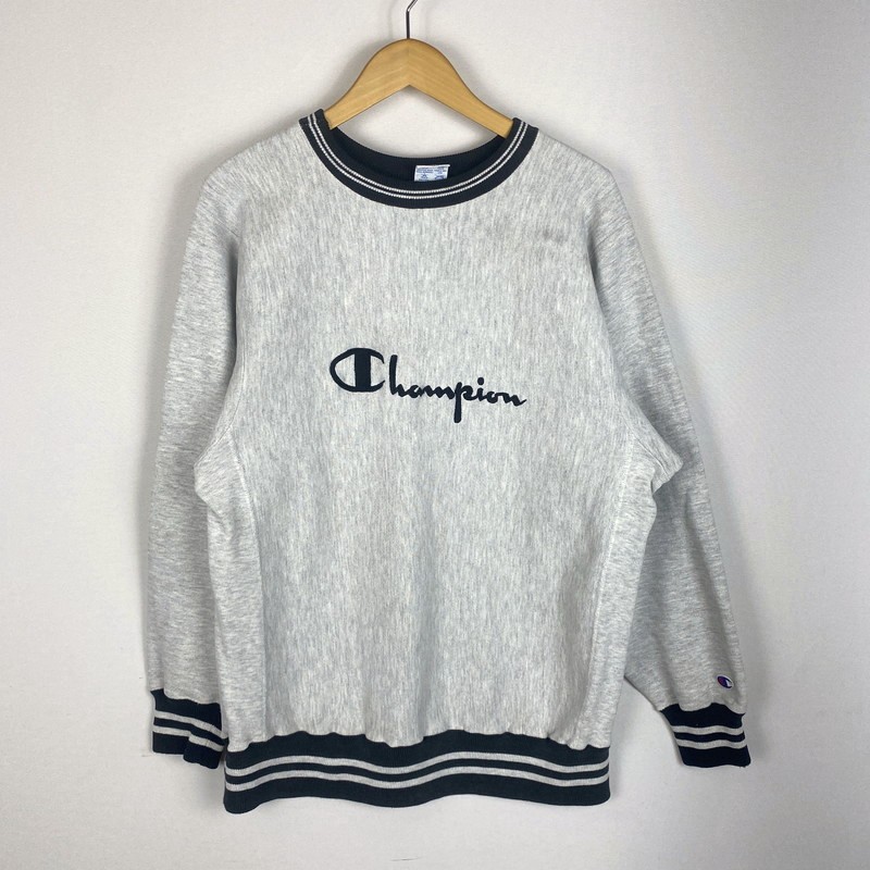百貨店SALE 10%OFF~【中古品】【メンズ】 Champion はやりっ児 90\u0027s REVERSE WEAVE 90年月日 リバースウィーブ 汗水 長袖 トップス 調教師 刺しゅう引き舟 USA製 145-260331-yo-11-tei 大きさ：L 色合い：薄墨色 未来永劫Net店