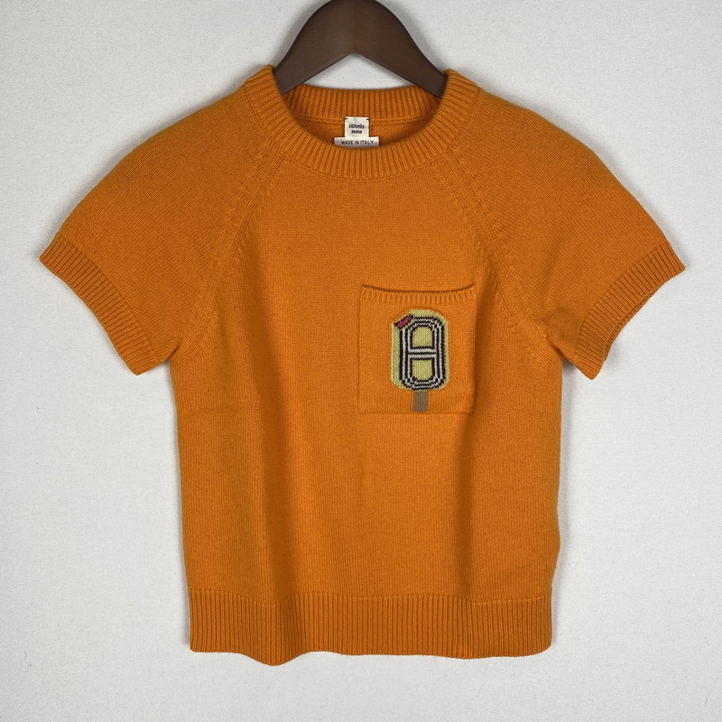 【中古品】【レディース】 HERMES エルメス FUNNY ICE CREAM S/S SWEATER 4E2626DB ファンキー アイスクリーム ショートスリーブ セーター 半袖 トップス ニット 141-260403-ks-02-tei サイズ：34 カラー：オレンジ 万代Net店