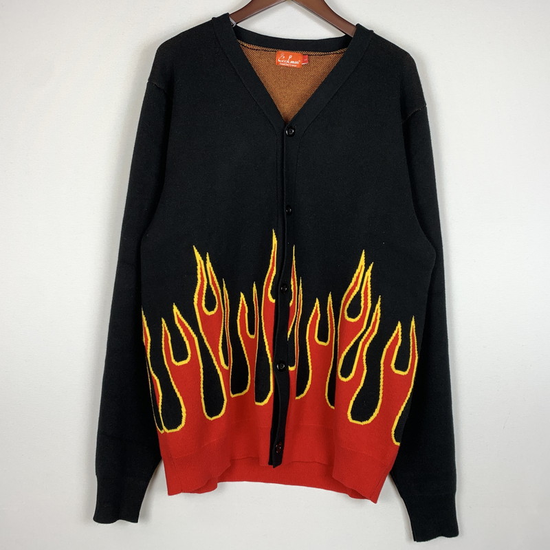 【中古品】【メンズ】 COOKMAN クックマン FLAME CARDIGAN フレイム カーディガン トップス ニット 145-260405-ko-03-tei サイズ：L カラー：ブラック 万代Net店