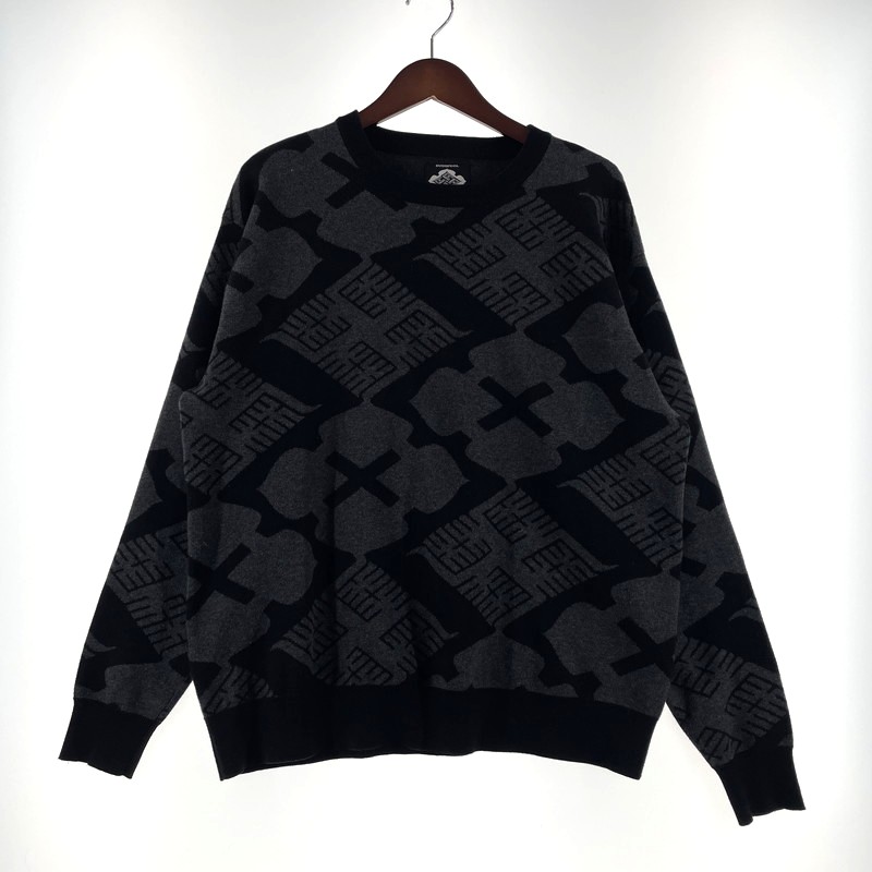 【中古品】【メンズ】 GAKKIN ガッキン × BUDSPOOL バッズプール 別注 コラボ JACQUARD SWEATER 花罰 ジャガードセーター 長袖 トップス ニット 147-260417-yo-08-tei サイズ：L カラー：ブラック/グレー 万代Net店