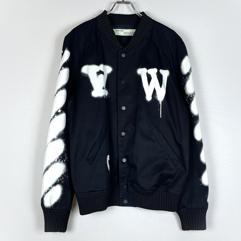 【中古品】【メンズ】 OFF-WHITE オフホワイト 19SS SPRAY PRINT BOMBER JACKET スプレー プリント ボンバー ジャケット アウター 142-260507-ks-02-tei サイズ：S カラー：ブラック 万代Net店｜万代Net店