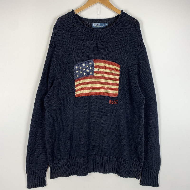 【現況乗り合い船品】【メンズ】  POLO RALPH LAUREN ポロラルフローレン STARS＆STRIPES SWEATER はやりっ子 縞模様 スウェーター トップス 編み物 145-260510-ko-17-tei 大いさ：XXL 色合い：米国海軍 生生世世Net店 トップス-メンズファッション-ニット・セーター