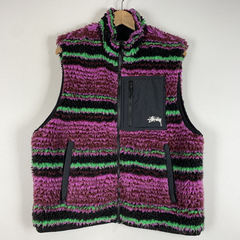 【中古品】【メンズ】  STUSSY ステューシー STRIPED FLEECE VEST 118468 縞模様 フリース より良い ライトアウター 142-260514-ko-02-tei 大きさ：S 色合い：柄 未来永劫Net店