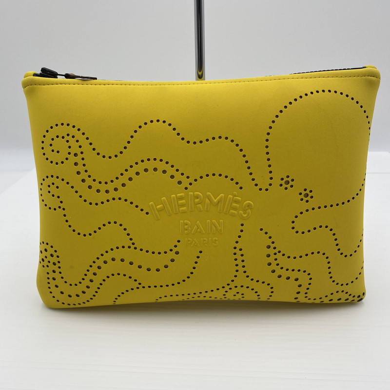 【現況乗り合い船品】【メンズ】  HERMES エルメス NEOBAN PURP FICTION POUCH ネオヴァン プルプフィクション 合切袋 嚢 ハンドバック 180-260529-ks-07-tei 大きさ：本体のみ/内部的汚れた状態有 色つや：黄色 生生世世Net店