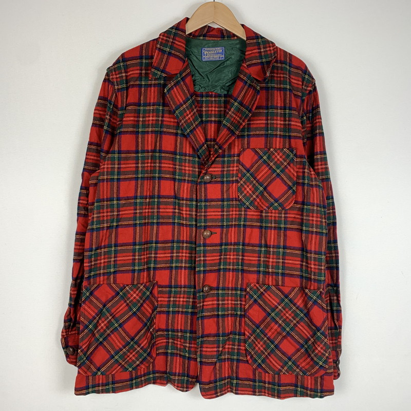 【現状渡し品】【メンズ】 PENDLETON ペンドルトン 50-60's WOOL CHECK JACKET VINTAGE 50-60年代 ウール チェック ジャケット ライトアウター テーラード シャツ ヴィンテージ 145-260610-ko-06-tei サイズ:L カラー:レッド 万代Net店|万代Net店