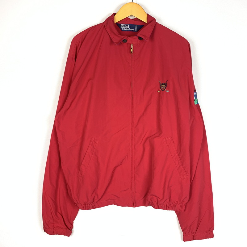 【現況乗り合い船品】【メンズ】  POLO RALPH LAUREN ポロラルフローレン 90\u0027s BMW GOLF CUP NYLON SWING TOP 90年月日 ゴルフ優勝杯 ナイロン 律動的な調子 とっ始め ライトアウター 上衣 145-260610-ko-11-tei 大きさ：曖昧模糊たる 色つや：赤いこと 生生世世Net店