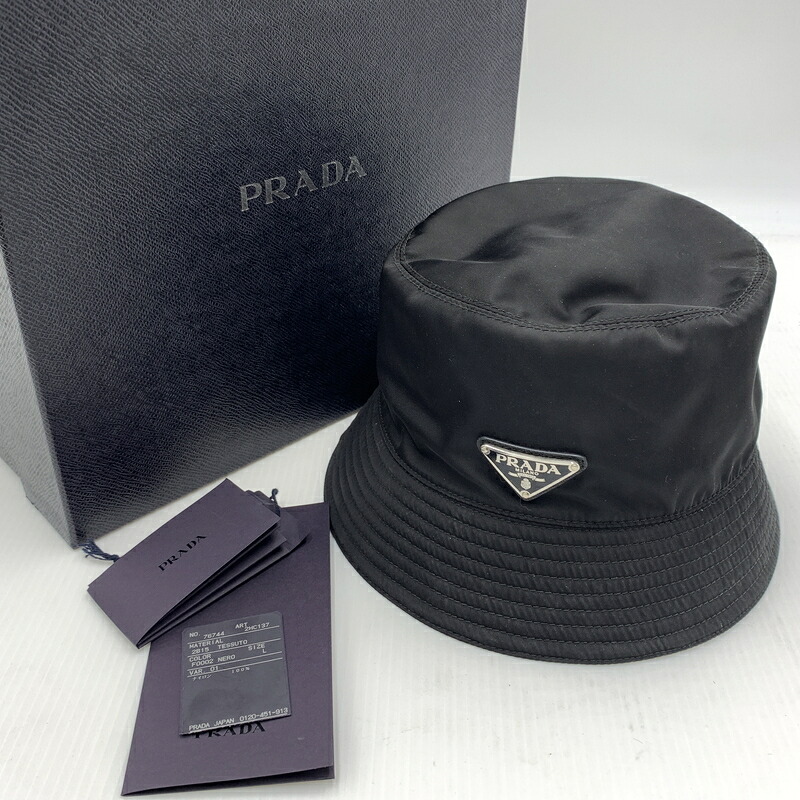 【中古品】【メンズ】 PRADA プラダ TRIANGLE LOGO NYLON BUCKET HAT 2HC137 トライアングルロゴ ナイロン バケット ハット 帽子 182-260630-yo-04-tei サイズ:L カラー:ブラック 万代Net店|万代Net店