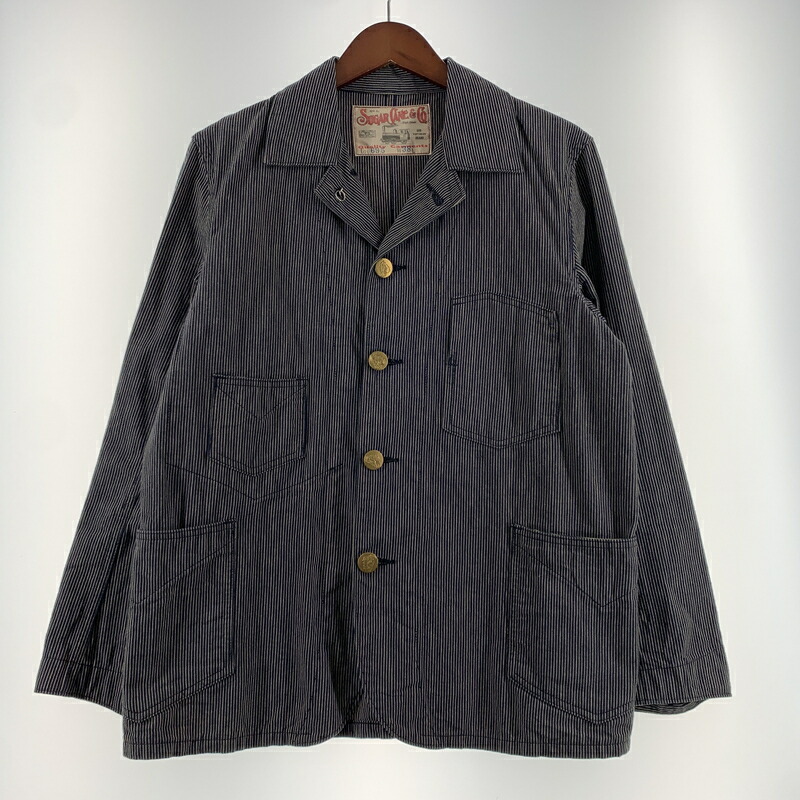 【中古品】【メンズ】 SUGAR CANE シュガーケーン COVERALLS LOT695 カバーオール ライトアウター ワークジャケット デニム ヒッコリー 145-260705-ko-05-tei サイズ:W38 カラー:ストライプ 万代Net店|万代Net店
