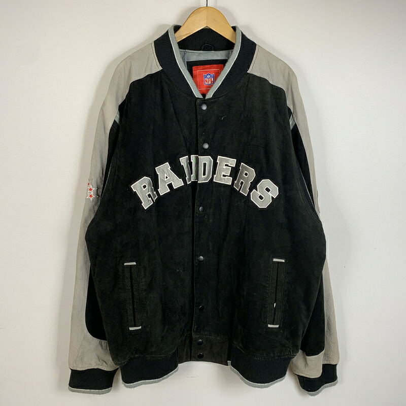 【現状渡し品】【メンズ】 NFL エヌエフエル RAIDERS SUEDE LEATHER STADIUM JACKET ライダース スウェードレザースタジャン アウター 145-260710-sa-16-tei サイズ:XXL カラー:ブラック 万代Net店|万代Net店