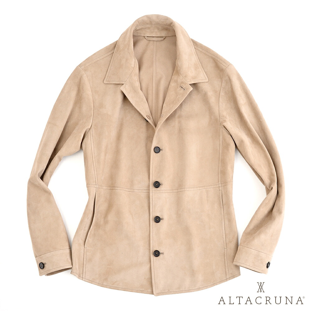 【 SALE 】ALTACRUNA アルタクルーナ ・ラムスエード シャツブルゾン ・mod. DAVIDE ・art. AA1421 ・col. BISCOTTO サンドベージュ ・made in Italy｜Ｍ＆Ｍ（エムアンドエム）