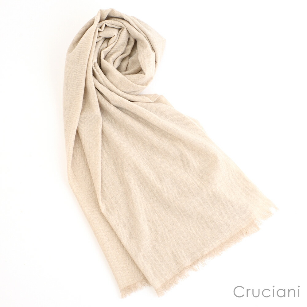 Cruciani クルチアーニ ・カシミヤ 大判ストール ・mod. UC52T17 ・col. IVORY BEIGE アイボリーベージュ ・made in Italy｜Ｍ＆Ｍ（エムアンドエム）