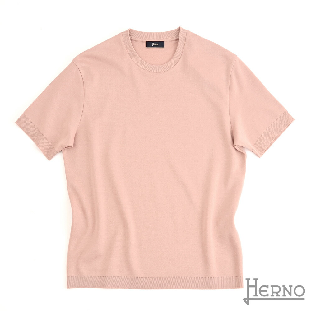HERNO 地獄ノ ・ジャージーニットエフェクト 労働者の一団素っ首 カットソー ・art. JG000206U ・col. ROSE サクラ色 ・国内置き目品
