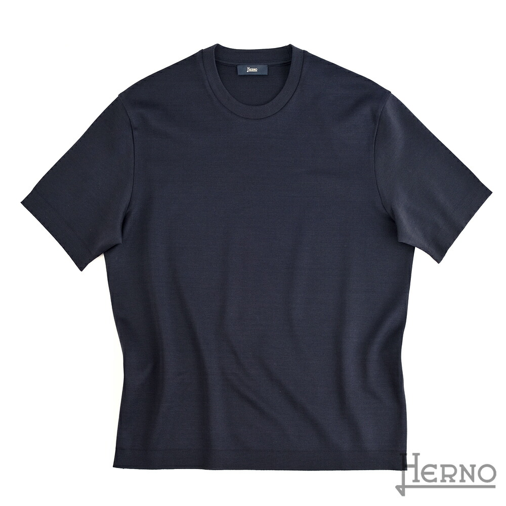 HERNO 地獄ノ ・ジャージーニットエフェクト 労働者の一団素っ首 カットソー ・art. JG000206U ・col. NAVY 米国海軍 ・国内置き目品