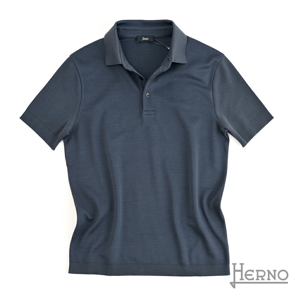 HERNO 地獄ノ ・ジャージーニットエフェクト 半袖 ポロ ・art. JPL00125U ・col. Slate Blue スレート青み ・国内置き目品
