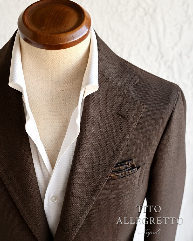 TITO ALLEGRETTO ティト アレグレット ・絨毛リネン シングル上衣 ・mod. TA-05-261-023 ・fabric. Wool Linen ・col. BROWN 赤銅色 ・made インチ Italy BROWN ブラウン