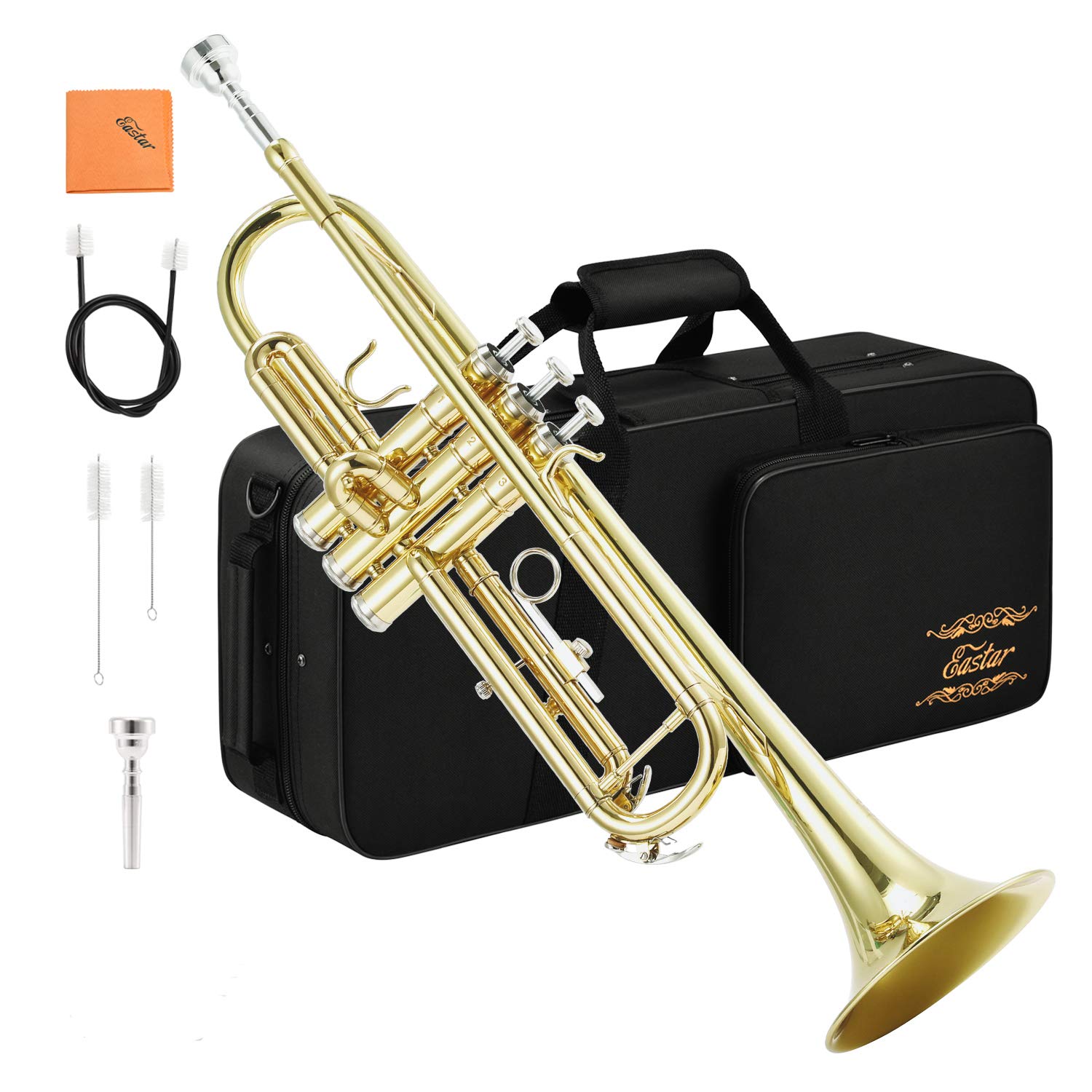 Eastar 唐人笛 Bb調 Trumpet 未経験者 もの堅い佩び物付 開学 学習者 成年者 (ゴールドブラス)