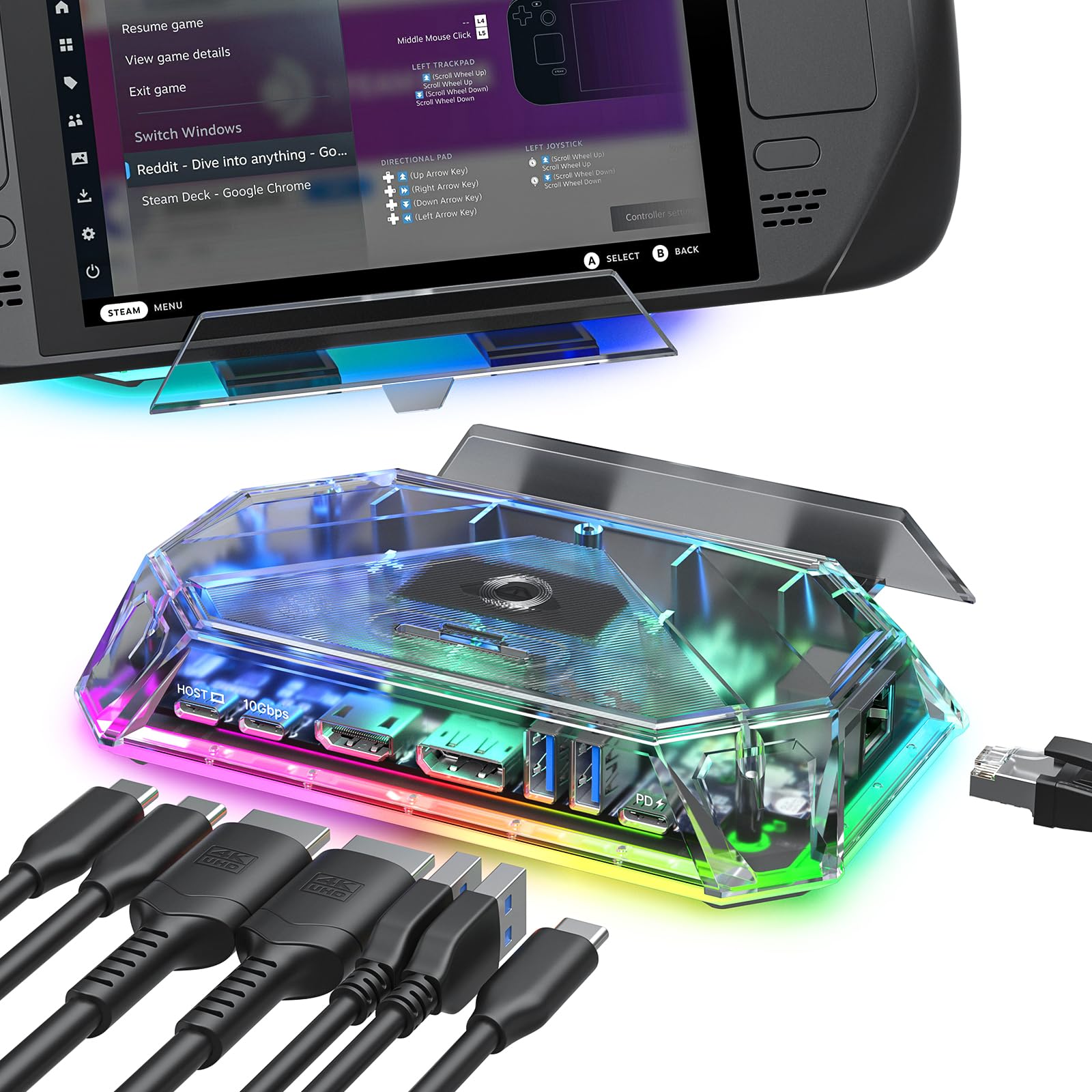 JSAUX RGB 縛ステイション Steam Deck (OLED)/ROG Ally/Legion Go相応う 12-インチ-1 スチームデッキドック 4K@120サイクル HDMI DisplayPort ギガビットイーサネット USB C 3.2