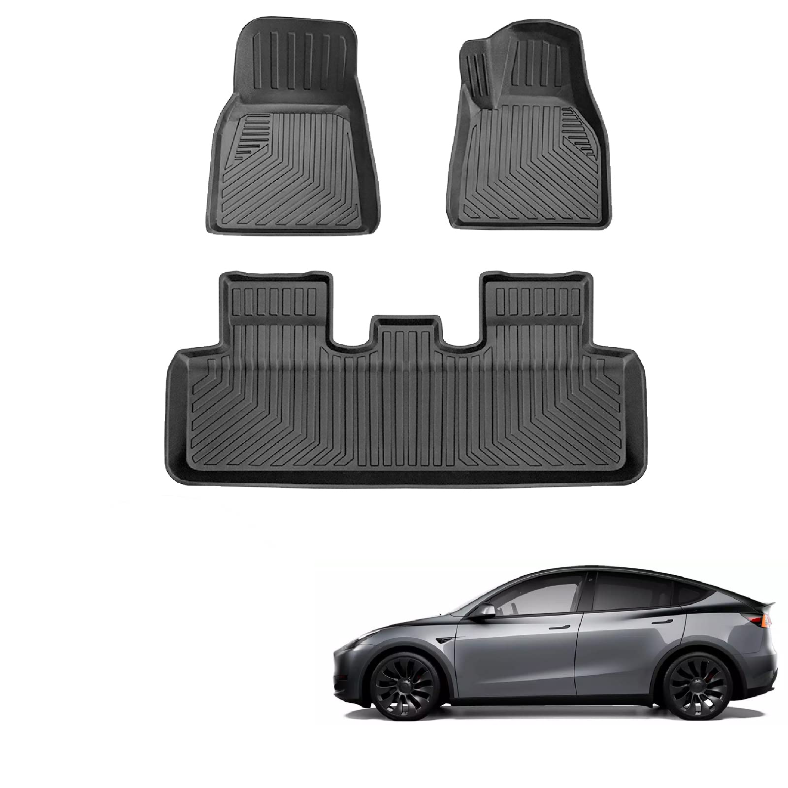 テスラ ひな形Y 3D立ち会い場引っ敷き 立体立ち会い場引っ敷き Tesla model Y 鉄道車両引っ敷き TPE原料品 雨合羽遣りくち 耐汚れ 耐磨耗性 上滑り押しとどめる Tesla ひな形Y 付属物 車種専用心積もり 保護すること部分品 鉄道車両装置 3PCS (テスラ ひな形Y，2021
