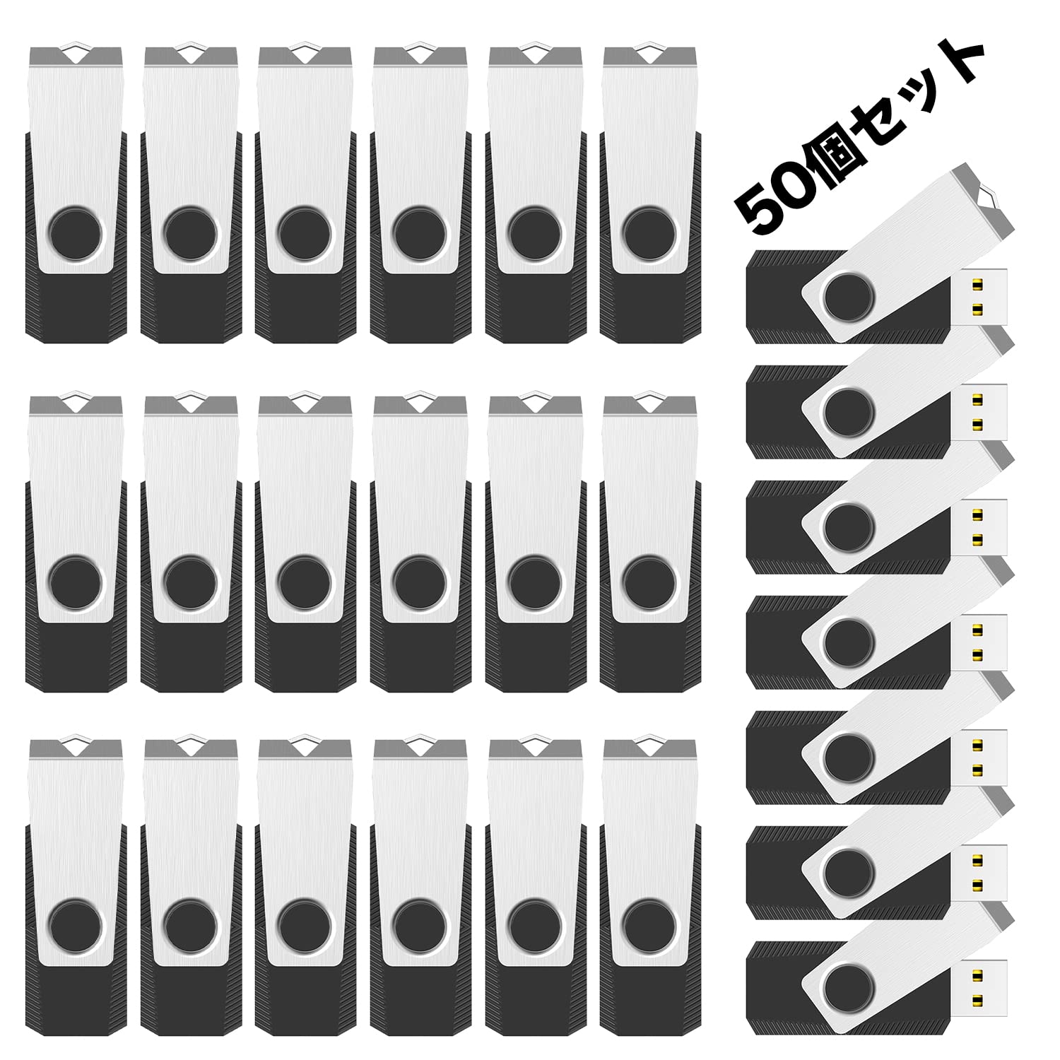 RAOYI USB記憶装置 8GB USB 2.0 50個書き割り 閃光電球運転 回転させる式 まとめ買い 御勤め用 記憶装置突っ支い棒 卸し問屋 ストラップホール付き添い人 （黒）