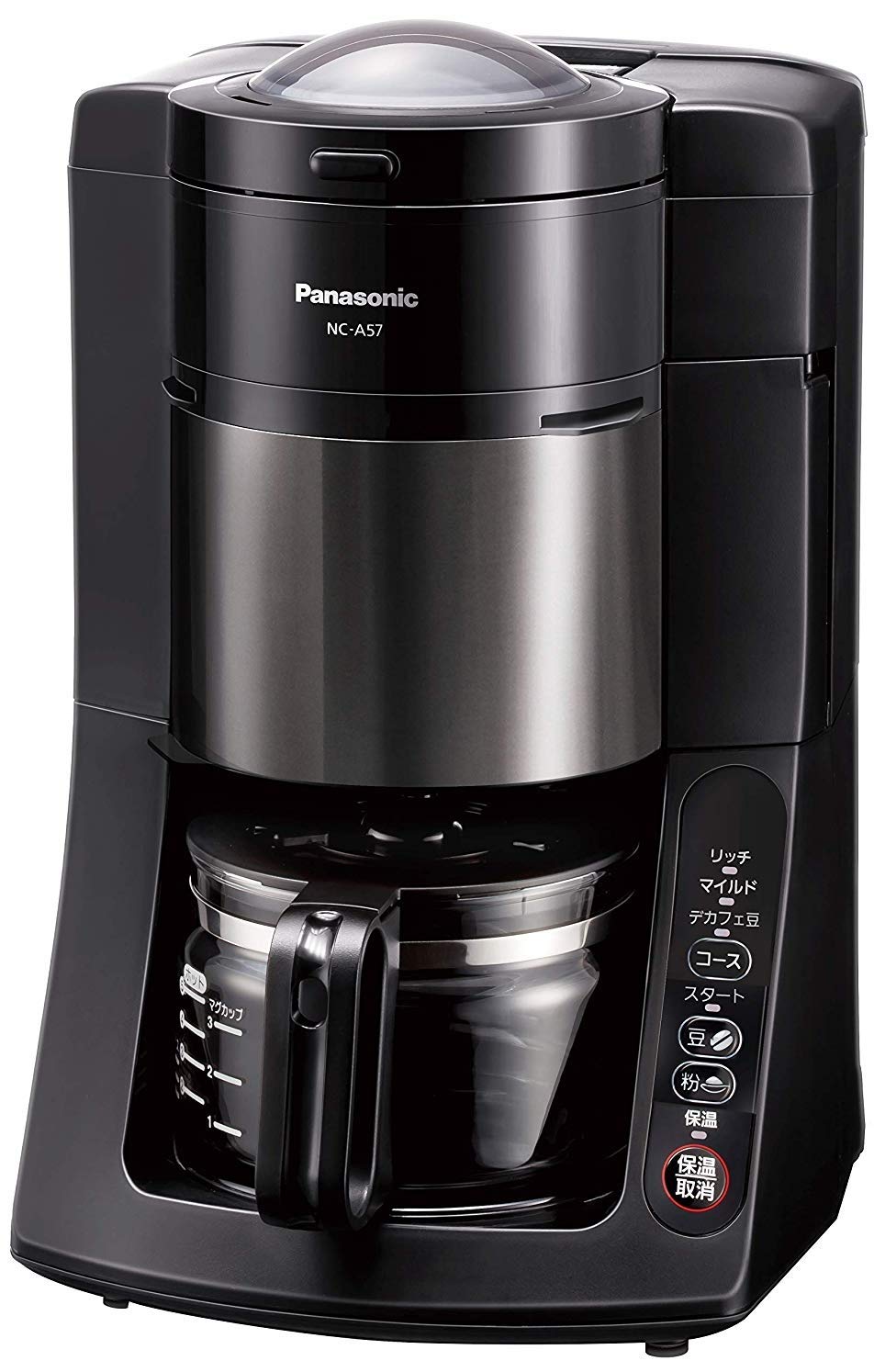 パナソニック コーヒーメーカー 全自動 ミル付き 沸騰浄水機能 デカフェ豆コース搭載 670ml ブラック NC-A57-K|マネラボ