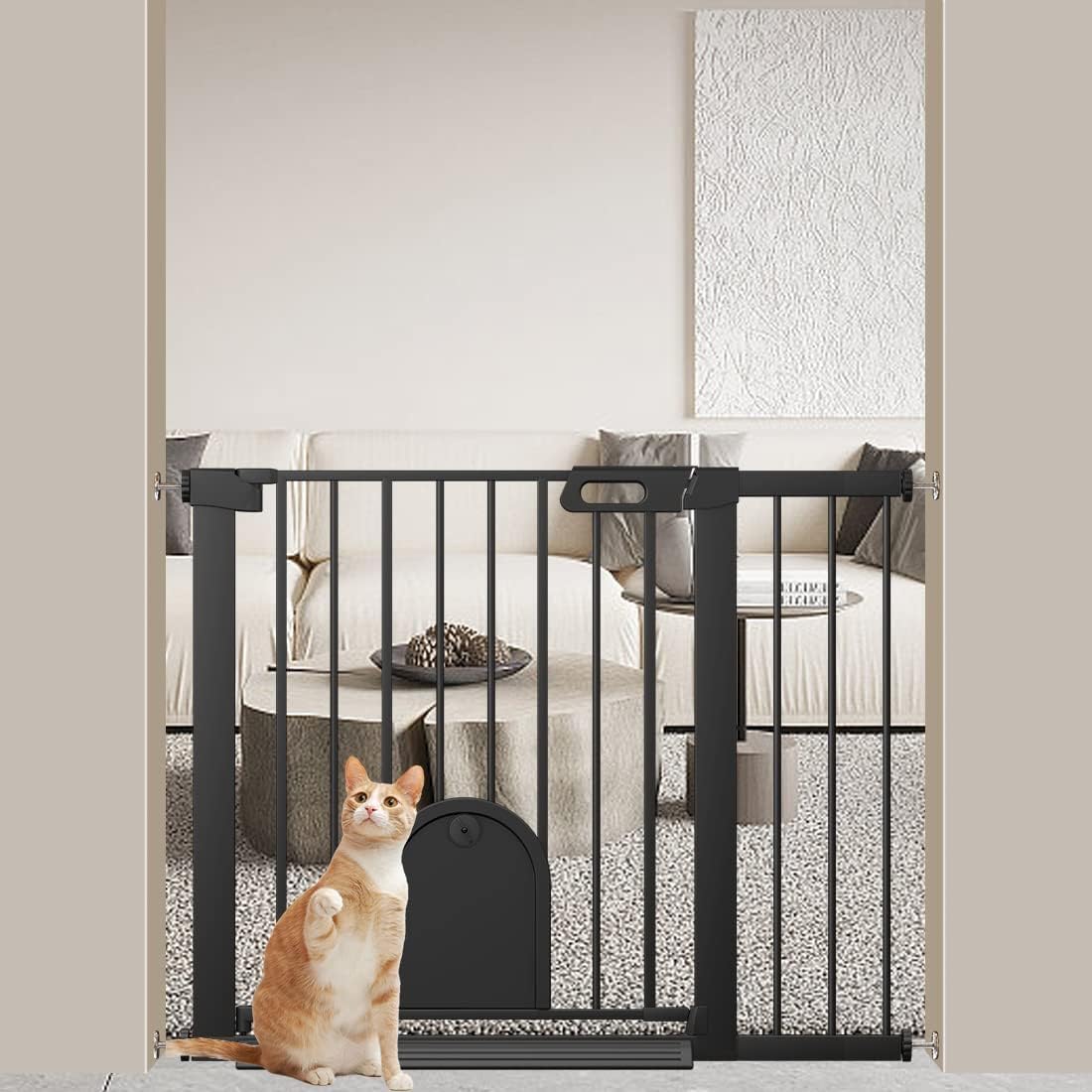 Fairy Baby ベビーゲート ペットドア付き 猫 犬 ゲート 高さ76cm ベビーフェンス 突っ張り式 ダブルロック 自動閉鎖 両開き扉 赤ちゃんゲート ベビーガード 玄関 階段 拡張フレーム付き 取付幅96-103CM ブラック|マネラボ