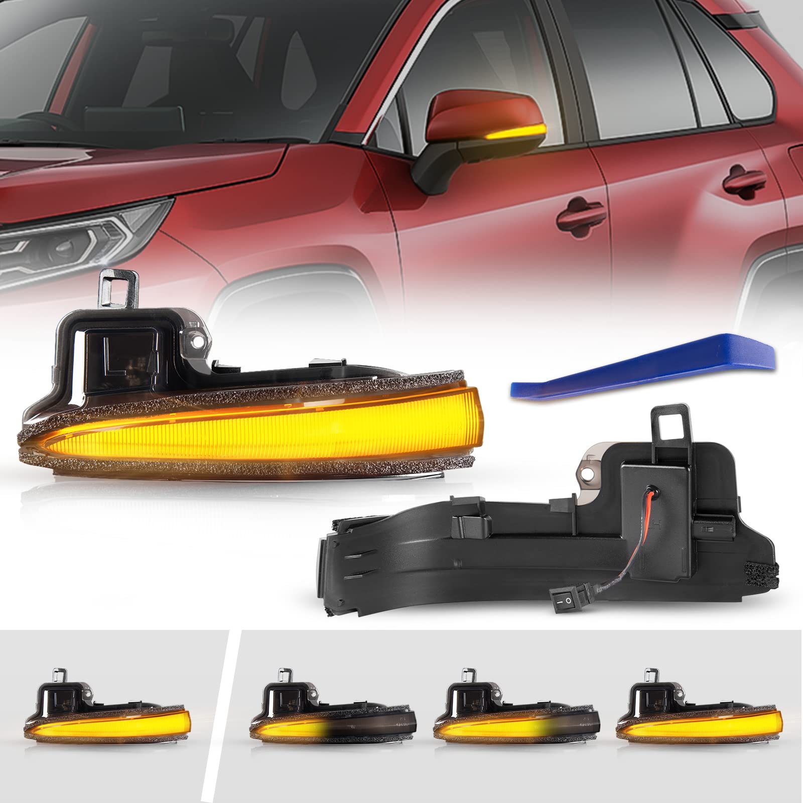 POPMOTORZトヨタ30系 アルファード/ヴェルファイア前期/後期RAV4 50系PHV シーケンシャル サイドミラー ウインカー 流れるウインカー ドアミラーウインカー 流れる/全点滅切替可能車検対応 (スモークレンズ)|マネラボ