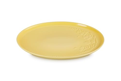 ル・クルーゼ(Le Creuset) 楕円面 お皿 オーバル・プラッター 36糎 発条 浮彫り カミルレ 花柄 耐熱 耐冷 電 貨物輸送無料