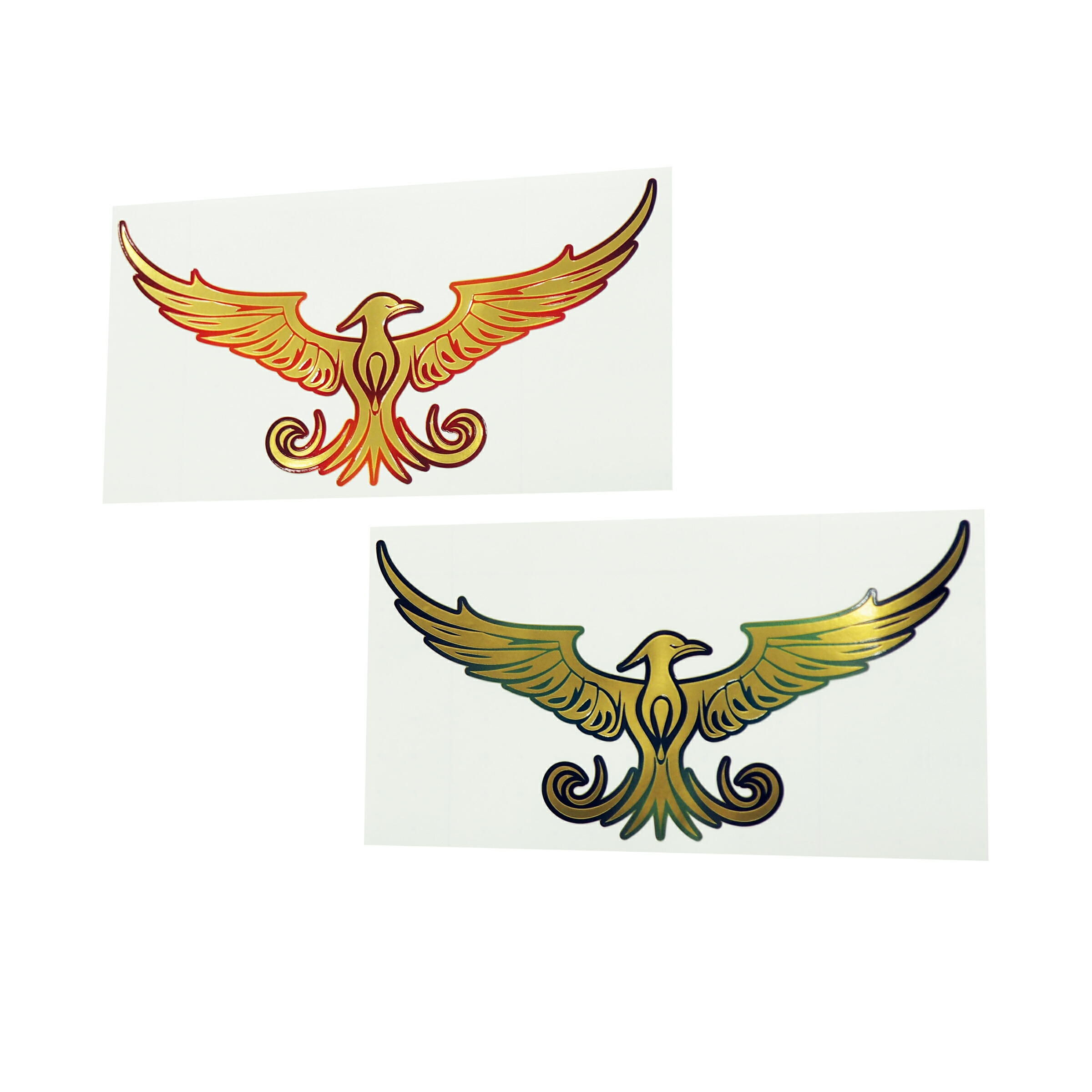 (マットゴールド) トライバルバードステッカー カラー 大 21cm 転写シート付 ape50 ape100 tw200 tw225 ftr225 カウル 動物 かっこいい おしゃれ シンプル スタイリッシュ 鳥 不死鳥 火の鳥 シール デカール バイク 簡単 ドレスアップ メタリック 飾り カスタム カッティング画像