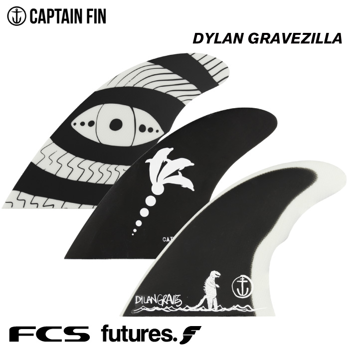 【日祝も発送】キャプテンフィン フューチャーフィン トライフィン ディラングレイブス ゴジラ CAPTAIN FIN CO. DYLAN GRAVEZILLA ブラック/ホワイト Mサイズ ハニカムコア FCS FUTURES. エフシーエス フューチャーズフィン ショート用 サーフィン画像