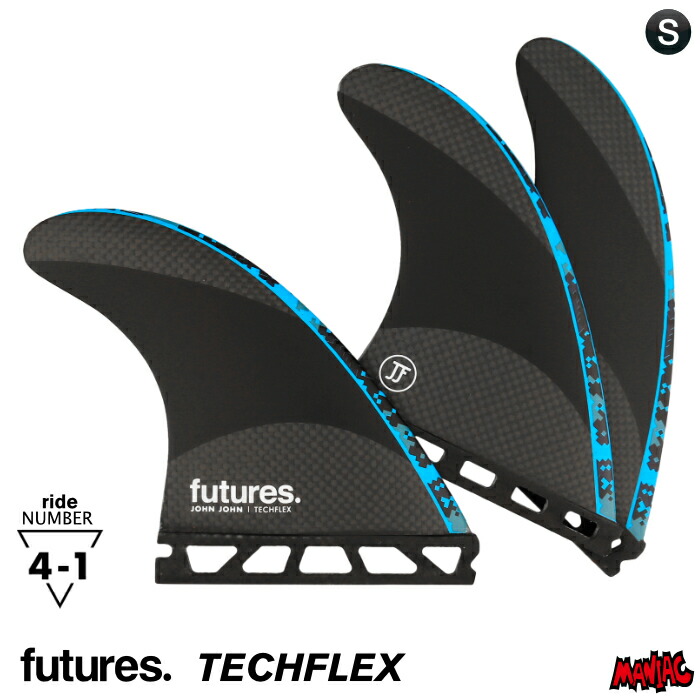 フューチャー フィン トライフィン ジョンジョンフローレンス FUTURES. FIN フューチャーフィン TECHFLEX 3.0 - JOHN JOHN ブラック/ブルー テックフレックス Sサイズ スモール フューチャーズフィン ショート用 ショートボード用 サーフィン|マニアック 波乗り&スケボーSHOP