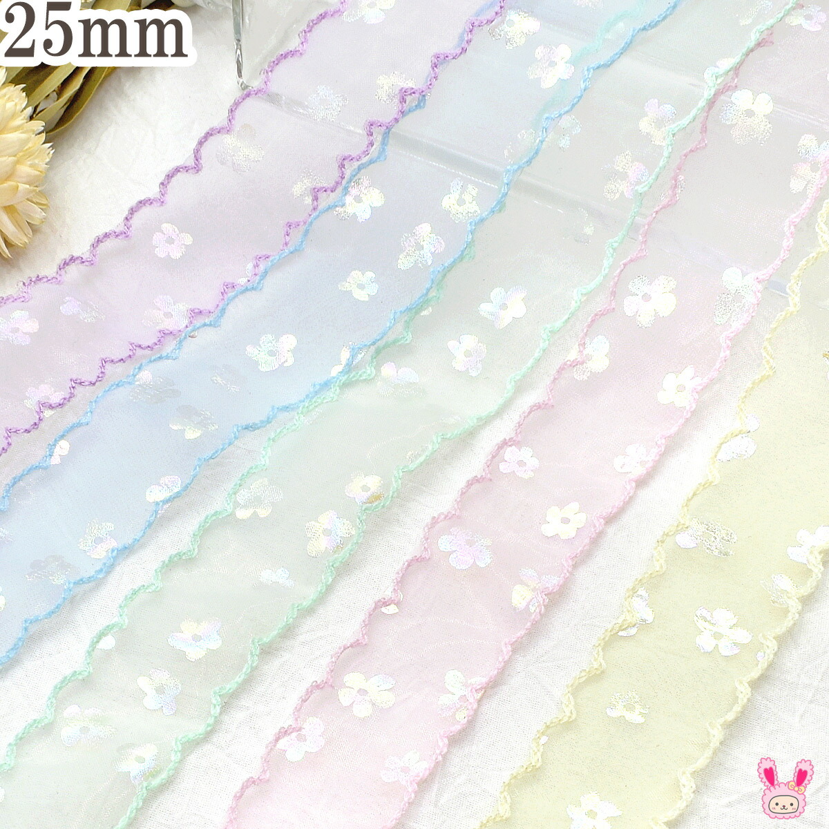 楽天市場】ラメ入り花柄レースのファブリックリボン 幅40mm 1m