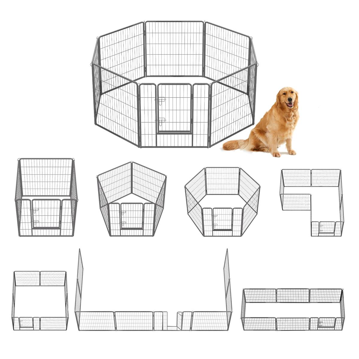 FEANDREA ペットサークル 大型犬用 中型犬用 ペットフェンス 折り畳み式 組立簡単 全成長期使用可 室内外兼用 犬ケージ スチール製 パネル8枚 複数連結可能 犬 サークル PPK88G 高さ80cm|まんまるふれすた