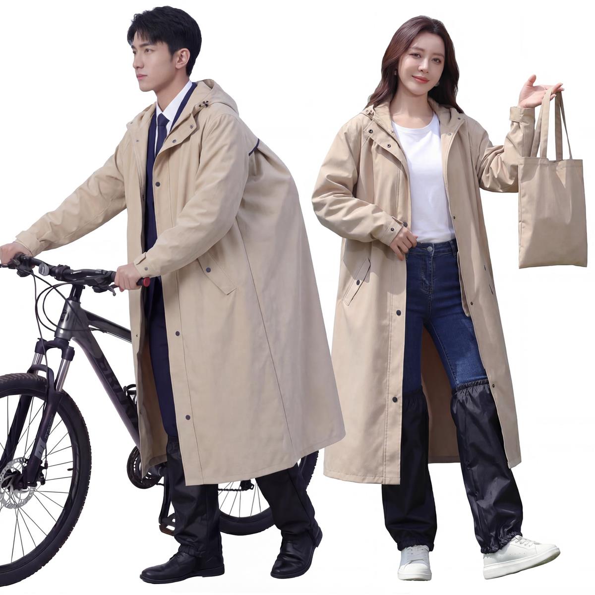 モリヲハシル レインコート レディース メンズ 【レッグカバー付き・足も濡れない】 雨具 上下 ポンチョ レインウェア カッパ 自転車 リュック対応 梅雨対策 軽量 通気 通勤 通学 防水 撥水加工 男女兼用 コンパクト 収納袋付き (ベージュ XL)
