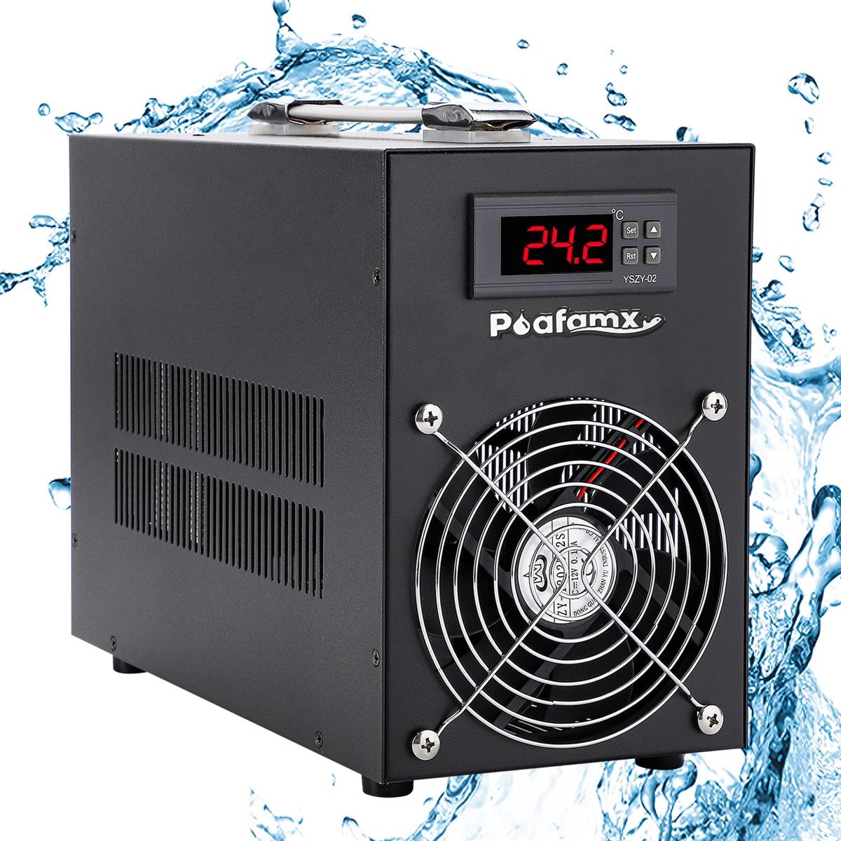 Poafamx 水槽クーラー 60L冷却だけ ペルチェ式 15-30℃調整可能 パイプ付き 循環ポンプ付き 日本語取り扱い説明書付き 連続作動でき デジタル表示 恒温 低ノイズ 省エネルギー 海鮮市場/お釣り場/寿司屋/水耕栽培/家庭用/水族館/魚屋/養魚場/ホテル 110V