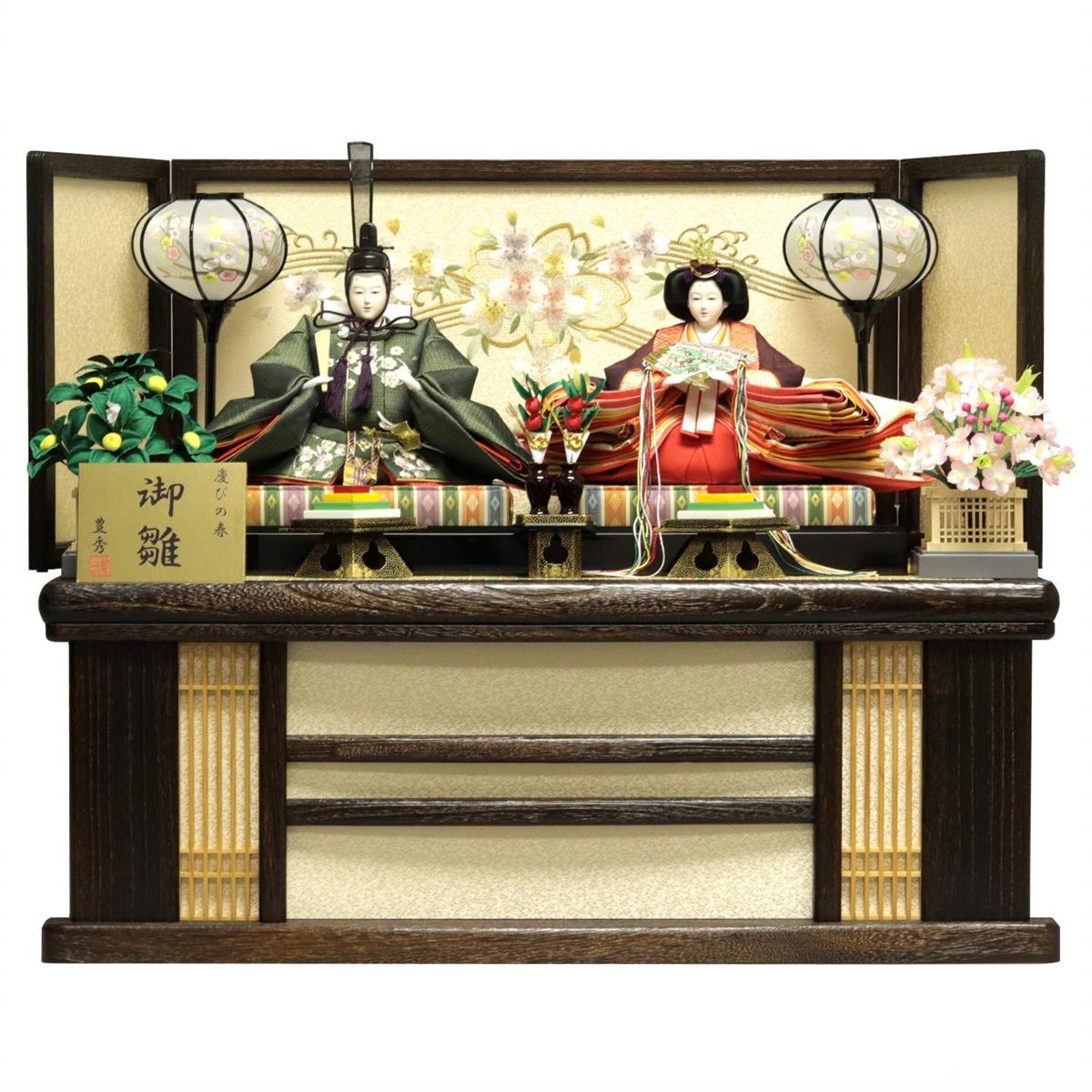 雛人形 納める飾りつけ ひな人形 親王飾りつけ 間口74.5cm×奥ふかさ44cm×高さ61糎 焼桐納める台 44J-8Z