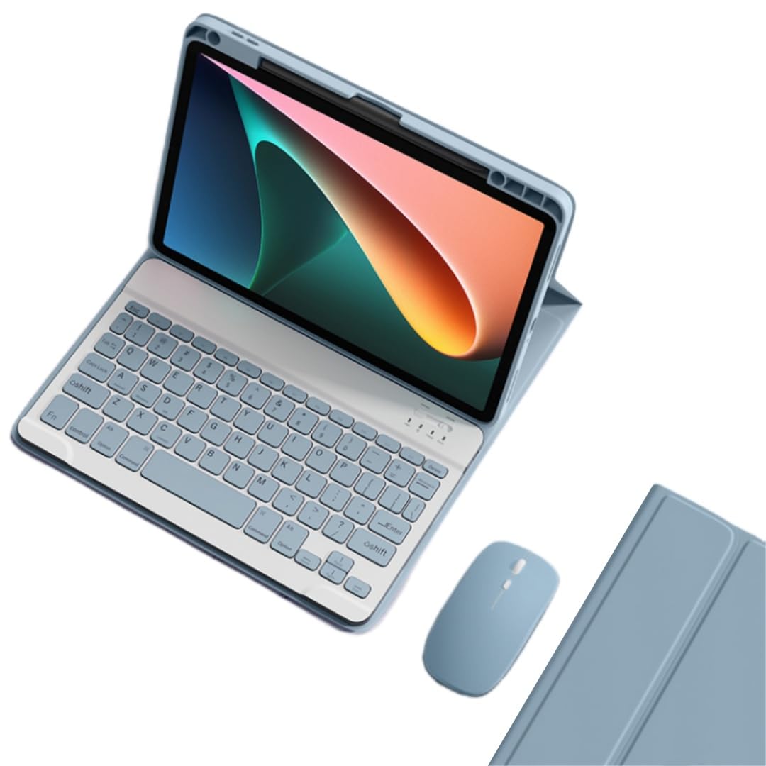 マウス付き Xiaomi Poco Pad キーボードケース ペン収納可能 可愛い カラーキーボード シャオミ Xiaomi Redmi Pad Pro 12.1インチ キーボード ケース,霧ブルー