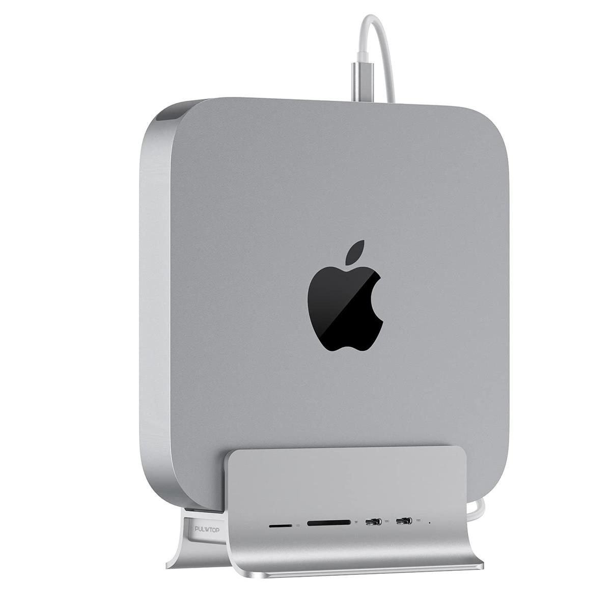 PULWTOP 5 in 1 USB C ハブ Mac Mini用 スタンド 縦置き ドッキングステーション アルミ合金 2×USBC 3.2 gen 2 10Gbps, 1×MicroSD/TF カードリーダー, Mac Mini 拡張 NVMe/SATA SSDスロット付 (SSD含まれない) M4非対応
