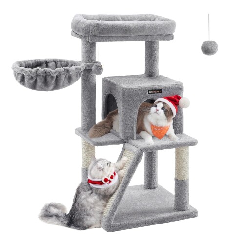 FEANDREA キャットタワー 大型猫 ハンモック耐荷重10KG 天然サイザル 広いハウスと多頭飼い 安定性 96CM PCT51W