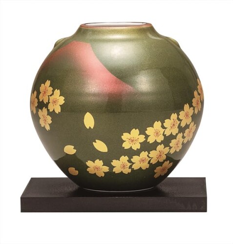 ナカマル『九谷焼』5.5号花立て･赤富士桜(台付)K9-1372