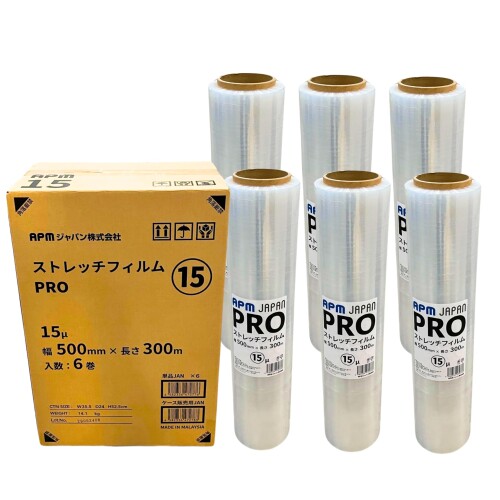 APM PRO 荷造り用 伸ばすこと写真フィルム 15μ 500mm×300m 6巻書き割り 豪然たる･全能 荷造り用一回り (荷造り材・荷造り写真フィルム)