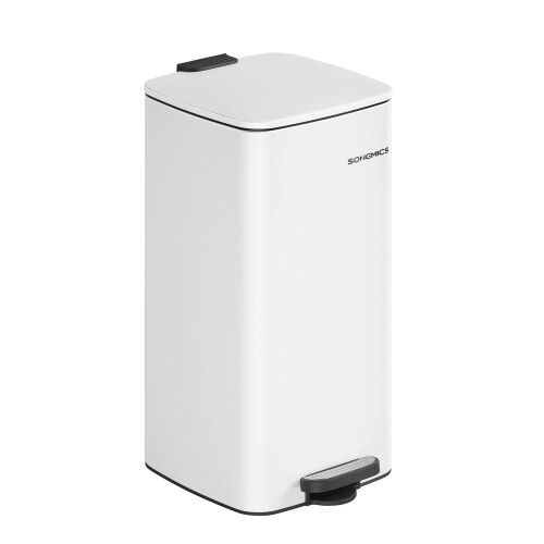 SONGMICS 紙くずかご か細い 30L ペダル式 蓋付き添い人 ステンレス鋼製砂ぼこりボックス席 御厨子所、リビング、洗面所細長い切口用 大電気容量 音が森閑とした 袋が見えない 省速度 雨合羽 内井戸釣瓶有り 今めかしい ホワイ
