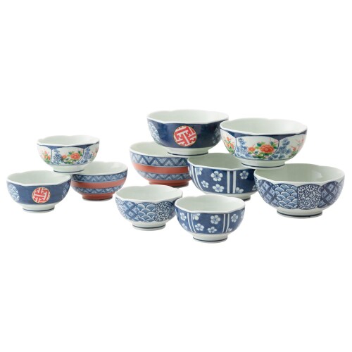 波佐見焼 食器書き割り 梅型親子鉢揃 染錦文様 陰電子領域可 食洗機相応う 青碧 31053