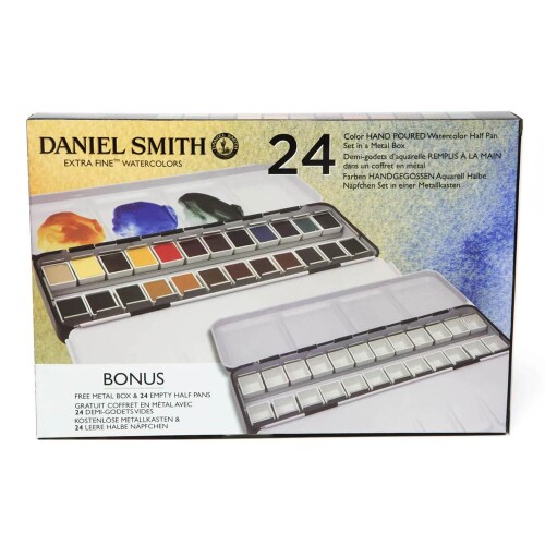 Daniel Smith(ダニエル・スミス) ダニエルスミス 益荒男水彩画えの具 エキストラファイン 24色書き割り 二分の一食パン 金属元素容れもの・空入れもの24個付 285650113