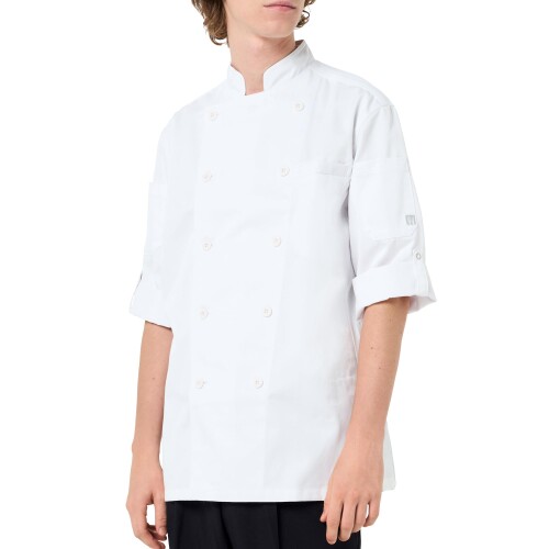 アルべ 高通気 ダブルコックシャツ 兼用 涼しい メッシュ白 黒 ロールアップ 七分袖 SS～4L 飲食 カフェ レストラン 制服 Arbe AS8612 C-1 ホワイト S