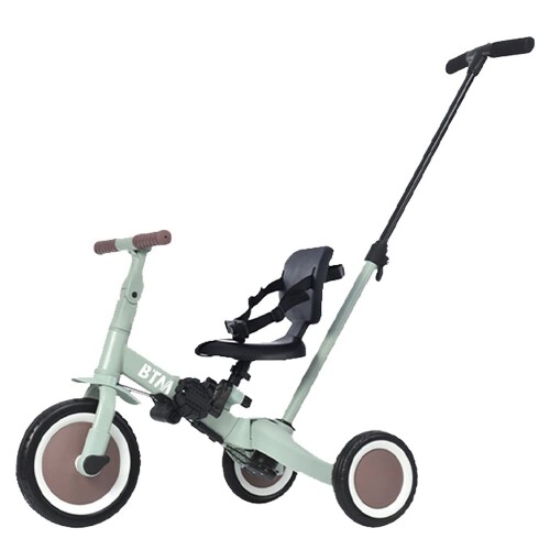 OSJ 子供用三輪車 4in1 三輪車のりもの 押し棒付き 自転車 おもちゃ 乗用玩具 ミント×ブラウン