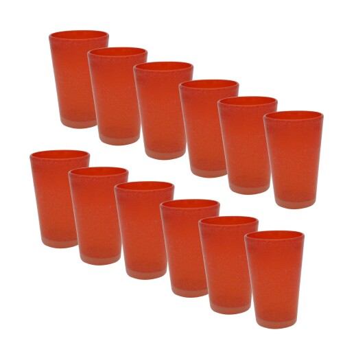 水飲み真四角泡 ロング水飲み（オレンジ色）高さ14.2×差しわたし9糎 12個組 475ml インスタ映えする